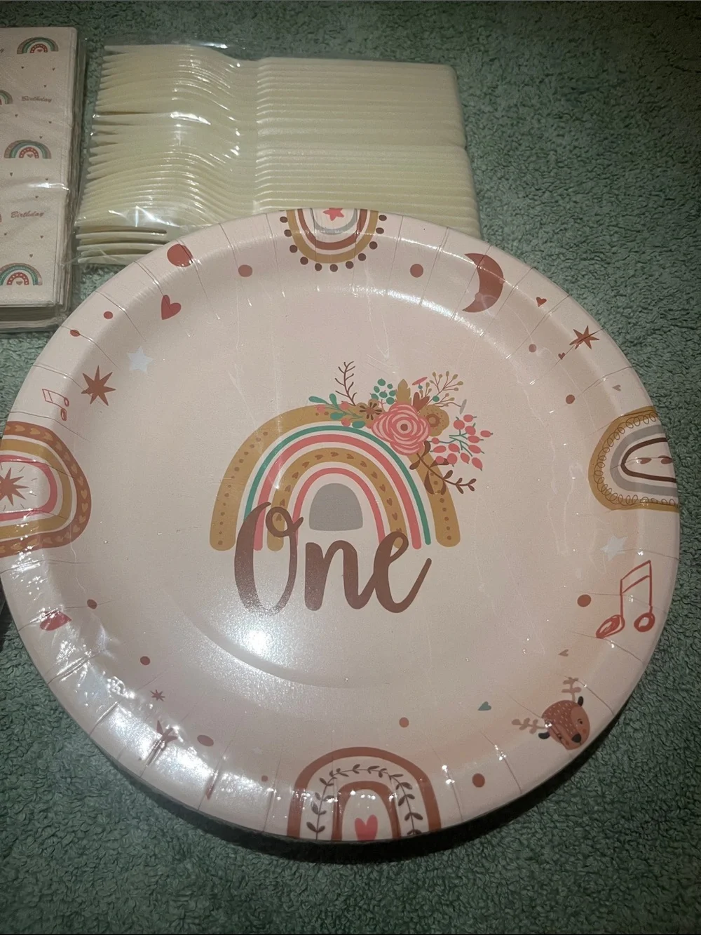 Blush Pink Rainbow Disposable Party Tableware Set - 16 Pieces